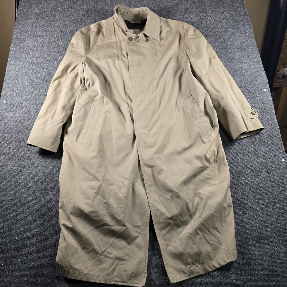 London Fog Men's 44 Long Trench Coat Khaki Tan Lined Classic Overcoat Jacket